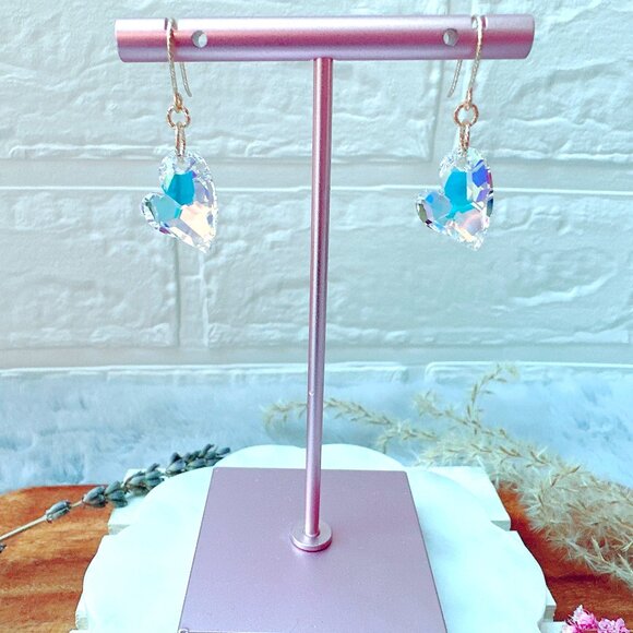 Beautiful Sparkly Crystal Heart Earrings | Handmade in BC - Picture 2 of 3